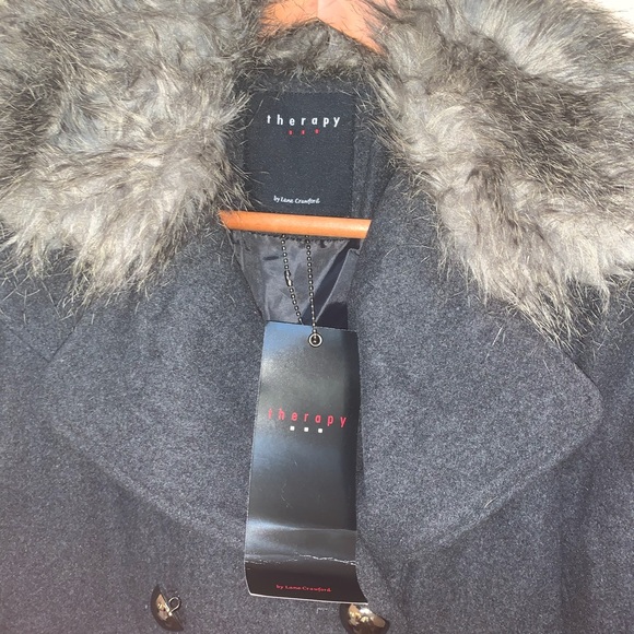 Therapy By Lane Crawford Gray Wool Faux Fur Coat B2/1 - Picture 6 of 12